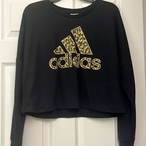 Adidas black crop sweatshirt with leopard print logo size medium
